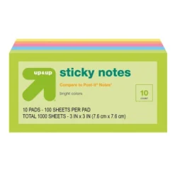 Up & Up Sticky Notes 10pk 100ct Per Pack - Up&up™: 3x3 Inch Multicolor, Uncoated Paper, Office Supplies, Glue Binding -Up & Up Shop GUEST 2ac4b72c 2fcf 40d0 a86a 09c16582ef87