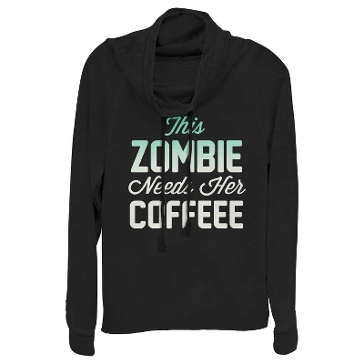 Junior's CHIN UP Halloween Zombie Needs Coffee Cowl Neck Sweatshirt 2 Junior's CHIN UP Halloween Zombie Needs Coffee Cowl Neck Sweatshirt - Image 2