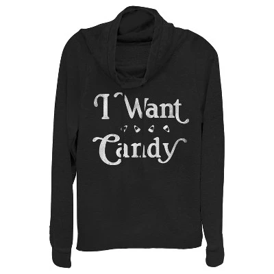 Junior's CHIN UP Halloween Want Candy Cowl Neck Sweatshirt 2 Junior's CHIN UP Halloween Want Candy Cowl Neck Sweatshirt - Image 2