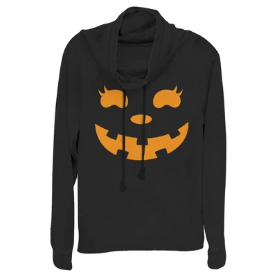 Junior's CHIN UP Halloween Jack O' Lantern Face Cowl Neck Sweatshirt 4 Junior's CHIN UP Halloween Jack O' Lantern Face Cowl Neck Sweatshirt - Image 4
