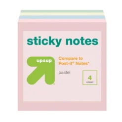 Up & Up 4pk 3"x3" Sticky Notes Pastel - Up&up™: Multicolor, 400 Sheets, Office Stationery, Uncoated Paper, Glue Binding -Up & Up Shop GUEST c7af3006 9f87 4237 ac10 0040743b0128
