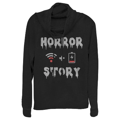 Junior's CHIN UP Halloween WIFI Horror Story Cowl Neck Sweatshirt 2 Junior's CHIN UP Halloween WIFI Horror Story Cowl Neck Sweatshirt - Image 2