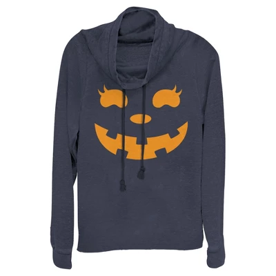 Junior's CHIN UP Halloween Jack O' Lantern Face Cowl Neck Sweatshirt 3 Junior's CHIN UP Halloween Jack O' Lantern Face Cowl Neck Sweatshirt - Image 3
